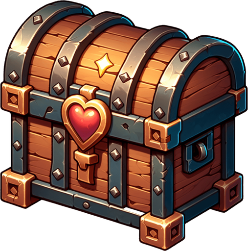 A chest for 2d game.
Single Game Texture. In-Game asset. 2d. Blank background. High contrast. No shadows.