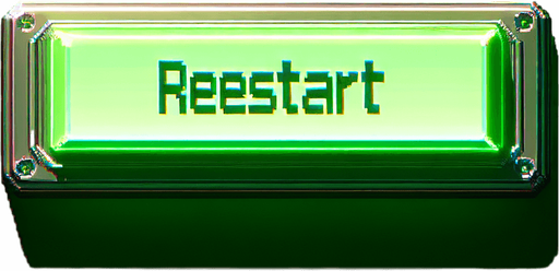 futuristic video game green long rectangle button with the text saying "RESTART".
Single Game Texture. In-Game asset. 2d. Blank background. High contrast. No shadows.