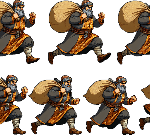 Sprite sheet d'un nain qui court avec un grand sac pour attraper quelque chose