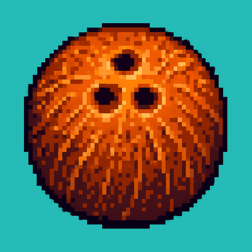 Un coco, visto desde arriba, en 32 bits.
In-Game asset.  2d.  High contrast.  No shadows