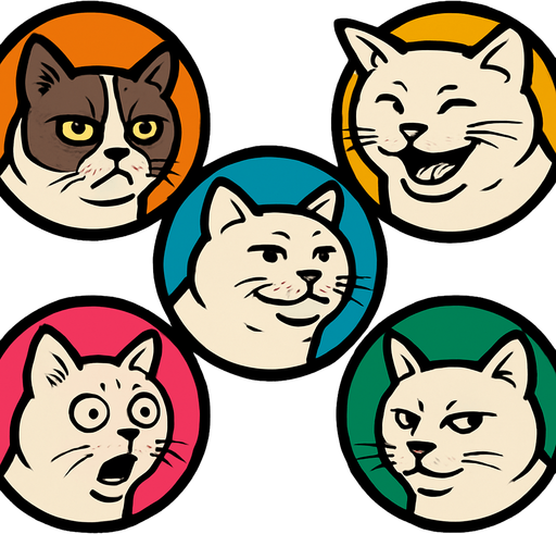 5 figuras redondas de memes de gatos