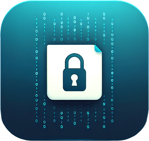 A square app store icon with rounded edges, designed for an Encrypted Code File app. The icon features a clean and minimalistic file graphic in the center, with a padlock symbol overlaying it to indicate encryption. Subtle code lines or binary patterns are faintly visible on the file for a modern touch. The background is a gradient of dark blue to teal, with a soft glow around the edges, conveying security and advanced technology while keeping the design clean and professional..
Single Game Texture. In-Game asset. 2d. Blank background. High contrast. No shadows.