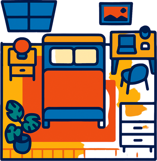 full room top view.
In-Game asset.  2d.  High contrast.  No shadows