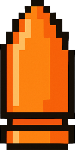 2d pixel art style orange bullet.
In-Game asset.  2d.  High contrast.  No shadows