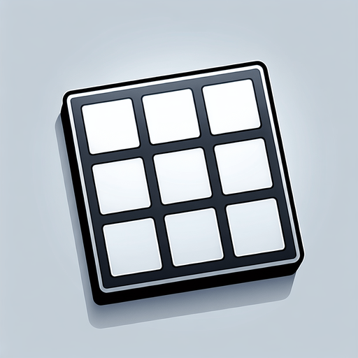 A white square with 9 smaller white squares grid aligned inside of it, like a sort of a menu item for a game interface..
Single Game Texture. In-Game asset. 2d. Blank background. High contrast. No shadows.