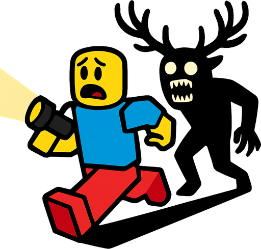 roblox player corriendo de stag con miedo y una linterna en la mano.
In-Game asset.  2d.  High contrast.  No shadows