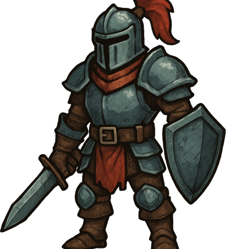 in game asset, colored, 2d warrior, face covered with helmet