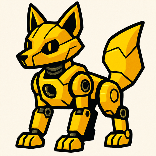 Fox robot amarillo.
In-Game asset.  2d.  High contrast.  No shadows