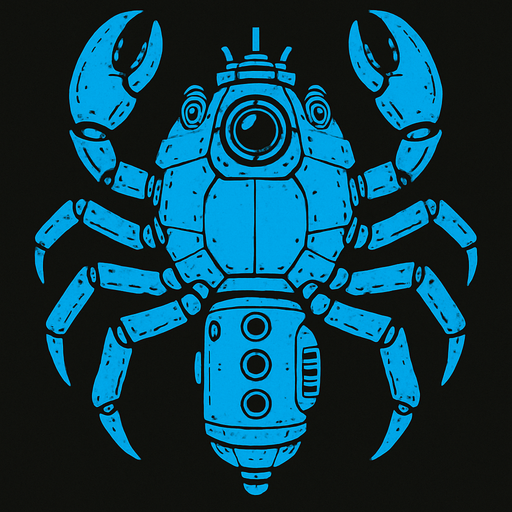 vertical top down blue king crab scifi submarine.
In-Game asset.  2d.  High contrast.  No shadows