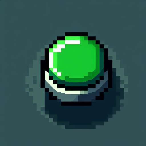 green button  8 bit.
Single Game Texture. In-Game asset. 2d. Blank background. High contrast. No shadows.
