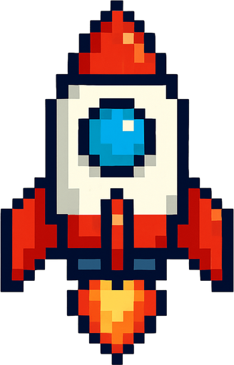 2d pixel art rocket.
In-Game asset.  2d.  High contrast.  No shadows