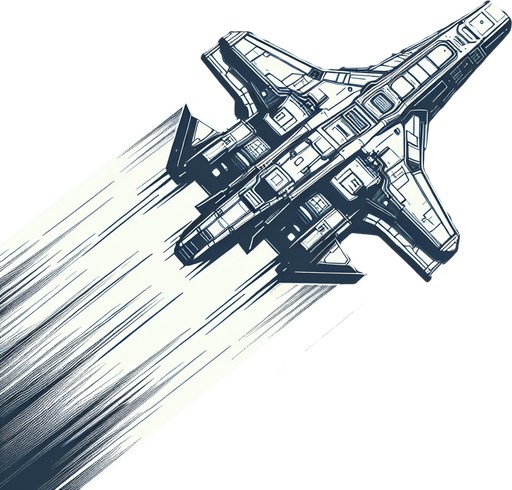 космический корабль летящий вперед сквозь космос.
Single Game Texture. In-Game asset. 2d. Blank background. High contrast. No shadows.