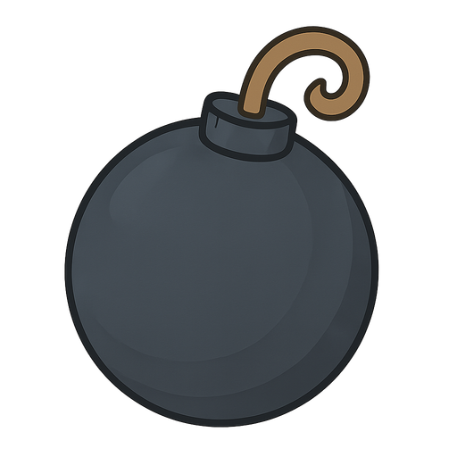 a bomb, perfectly round. No background. Transparent background. Blank background. No shadows. 2d. In-Game asset. flat
