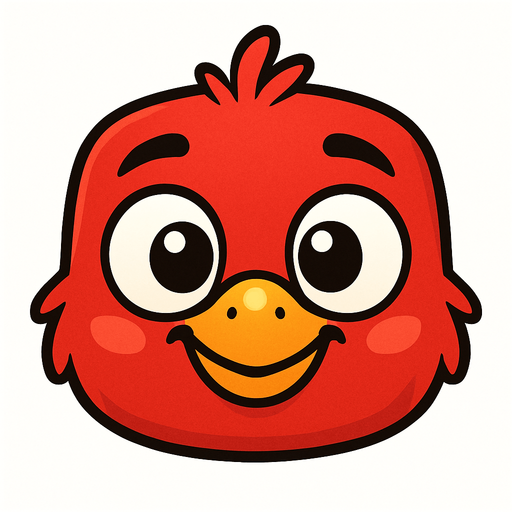 Cartoon red baby bird face.
Single Game Texture. In-Game asset. 2d. Blank background. High contrast. No shadows.