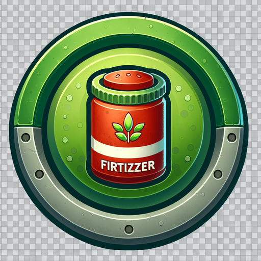 fertilizer  button.
Single Game Texture.  In-Game asset.  2d.  Blank background.  High contrast.  No shadows