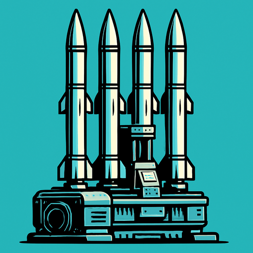 fixed anti-aircraft air defense system, rocket launcher, missiles vertically
In-Game asset.  2d.  High contrast.  No shadows