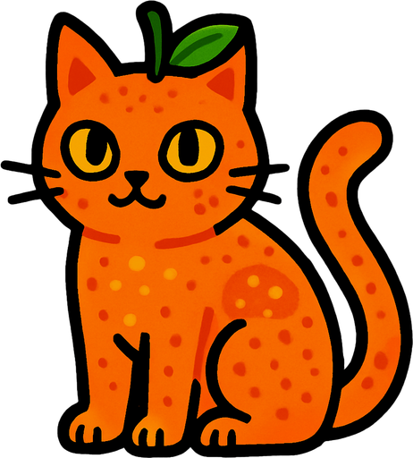 Chat (animal), au pelage couleur fruit.
In-Game asset.  2d.  High contrast.  No shadows