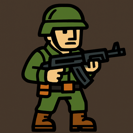 one-gun soldier.
In-Game asset.  2d.  High contrast.  No shadows