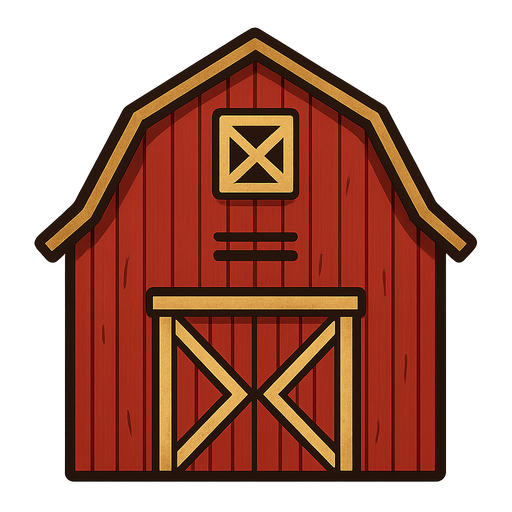 Barn.
Single Game Texture.  In-Game asset.  2d.  Blank background.  High contrast.  No shadows