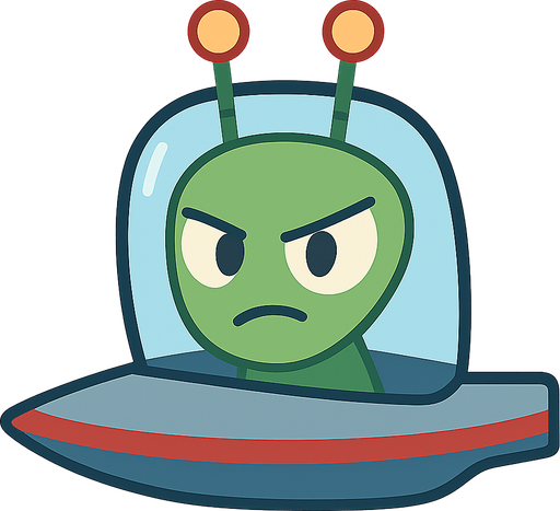 a alien with space ship. No background. Transparent background. Blank background. No shadows. 2d. In-Game asset. flat