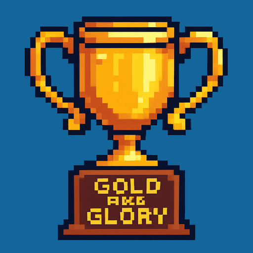 Gold and Glory pixel art cup.
In-Game asset.  2d.  High contrast.  No shadows