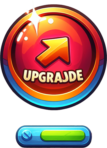 Upgrade button.
Single Game Texture.  In-Game asset.  2d.  Blank background.  High contrast.  No shadows