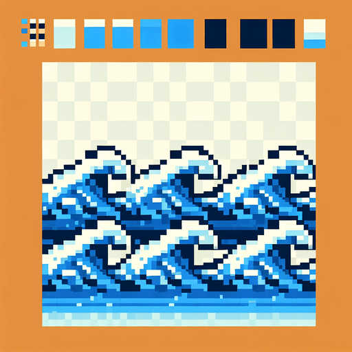 water waves, 8bit.
Single Game Texture.  In-Game asset.  2d.  Blank background.  High contrast.  No shadows