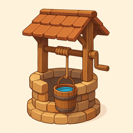 Un pozo con una cubeta llena de agua.
In-Game asset.  No shadows