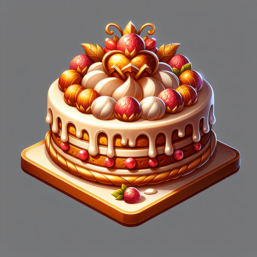 le plus délicieux gâteau/pâtisserie de luxe du monde..
Single Game Texture.  In-Game asset.  2d.  Blank background.  High contrast.  No shadows