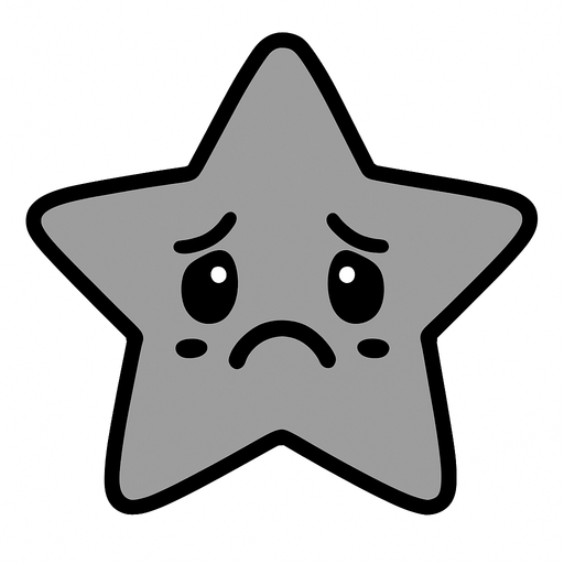 crea una estrella kawai deprimida y de color gris simple.
In-Game asset.  2d.  High contrast.  No shadows