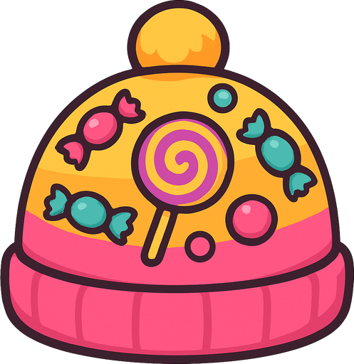 cute candy design beanie top view..
In-Game asset.  2d.  High contrast.  No shadows