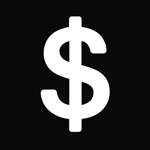 sadece beyaz rengte olan basit dolar simgesi.
In-Game asset.  2d.  High contrast.  No shadows