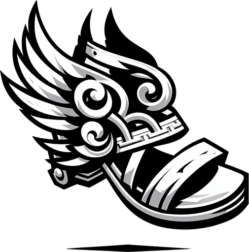 Sandal flying with wings.
Single Game Texture. In-Game asset. 2d. Blank background. High contrast. No shadows.