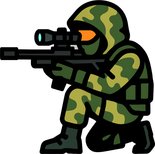 Sniper soilder.
In-Game asset.  2d.  High contrast.  No shadows