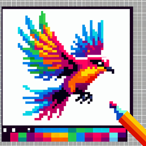Flapping bird. 32x32.
Single Game Texture. Pixel art, In-Game asset. 2d. Blank background. High contrast. Bright colors. No shadows.