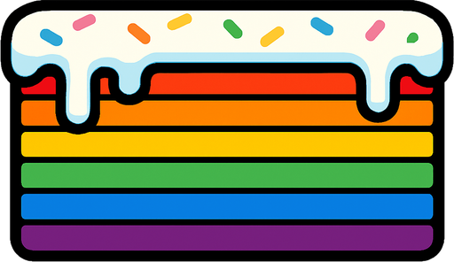 lateral view of a flat rainbow cake in rectangular platform shape for a platformer game.
In-Game asset.  2d.  High contrast.  No shadows
