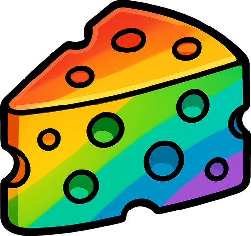 rainbow cartoon cheese.
In-Game asset.  2d.  High contrast.  No shadows