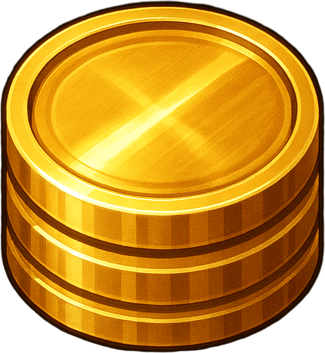 Crea un icono de oro que represente el recurso monetario. Debe ser una pila de monedas de oro brillante o un lingote de oro, visto directamente desde arriba. La superficie superior debe mostrar un brillo metálico y detalles que simulen el relieve de monedas o la textura pulida de un lingote..
In-Game asset.  2d.  High contrast.  No shadows