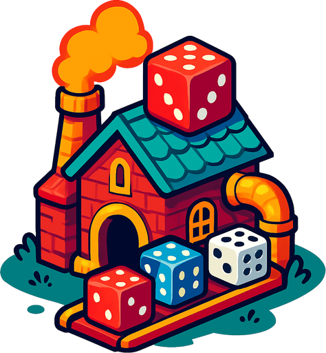 Dice factory from the fantasy world.
In-Game asset.  2d.  High contrast.  No shadows
