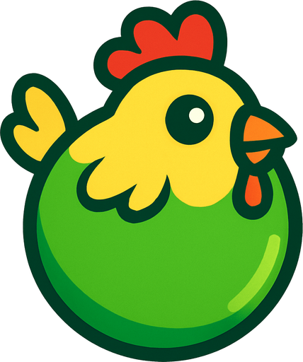 ball chicken and green.
In-Game asset.  2d.  High contrast.  No shadows