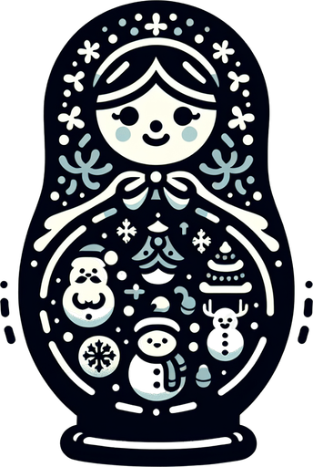 One Christmas Matryoshka Doll. Plastic style Single Game Texture. In-Game asset. 2d. Blank background. High contrast. No shadows.