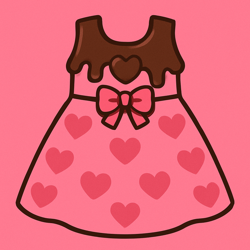 cute pink heart chocolate design dress top view..
In-Game asset.  2d.  High contrast.  No shadows