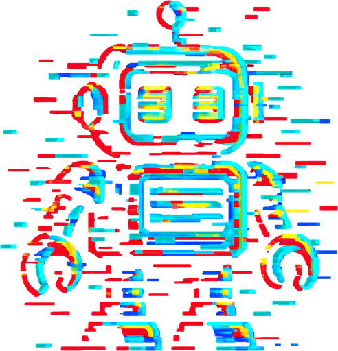 glitch robot.
In-Game asset.  2d.  High contrast.  No shadows