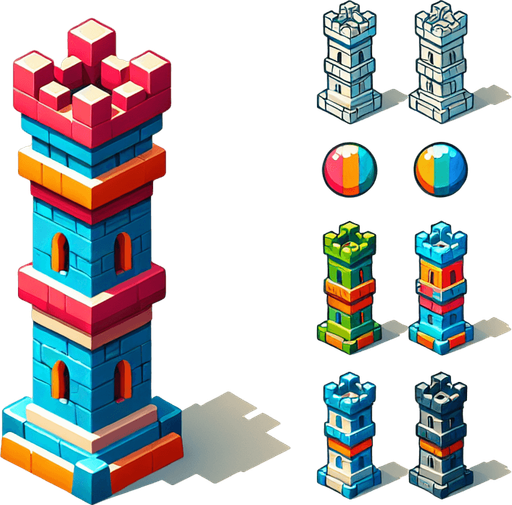 create a tower  in  a tower defense game.
Single Game Texture. In-Game asset. 2d. Blank background. High contrast. No shadows.