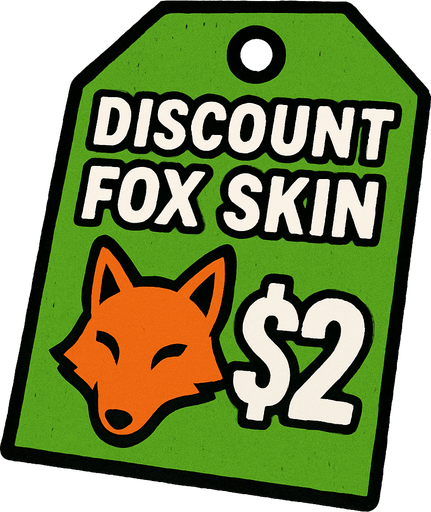 green price tag that says discount fox skin $2
In-Game asset.  2d.  High contrast.  No shadows