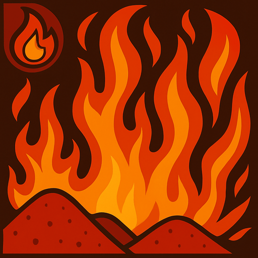 Crea la parte inversa de una carta que representa el elemento fuego, no debe tener texto ni espacio vacío, deben ser flamas y montículos rojos en la parte inferior