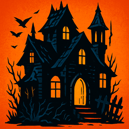 korkunç bir ev.
In-Game asset.  2d.  High contrast.  No shadows