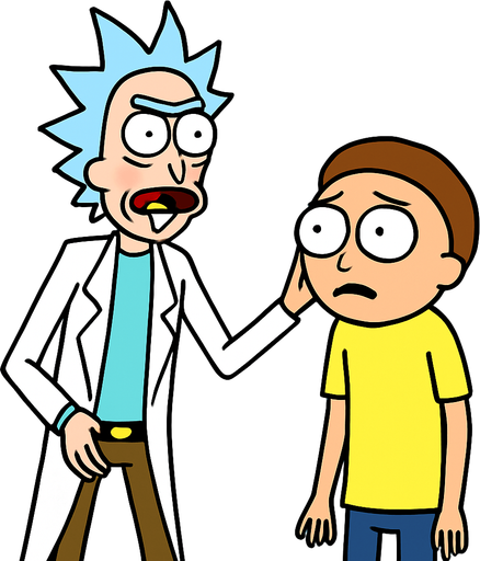 rick and morty.
In-Game asset.  2d.  High contrast.  No shadows