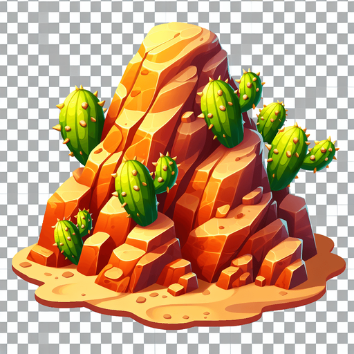Create a desert rock. The goal is to capture a lively and playful location..
Single Game Texture. In-Game asset. 2d. Blank background. High contrast. No shadows.