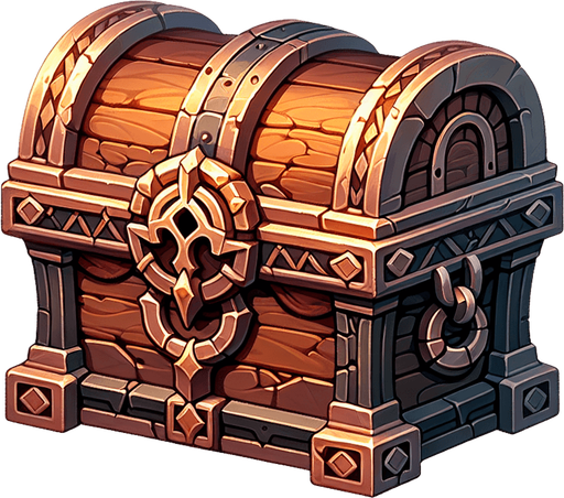 Treasure Chest.
Single Game Texture. In-Game asset. 2d. Blank background. High contrast. No shadows.